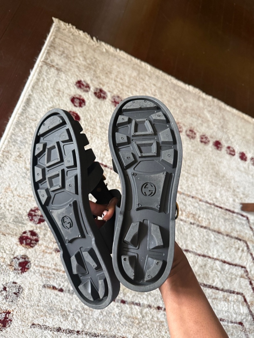 Gucci Black Jelly Fisherman Sandals with Gold GG and Buckle - Picture 5 of 5